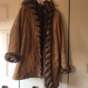 Dennis Basso genuine leather faux fur coat